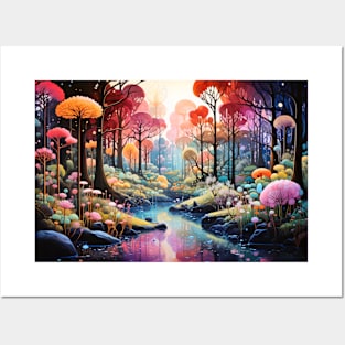 Forest Trees Concept Abstract Colorful Scenery Painting Posters and Art